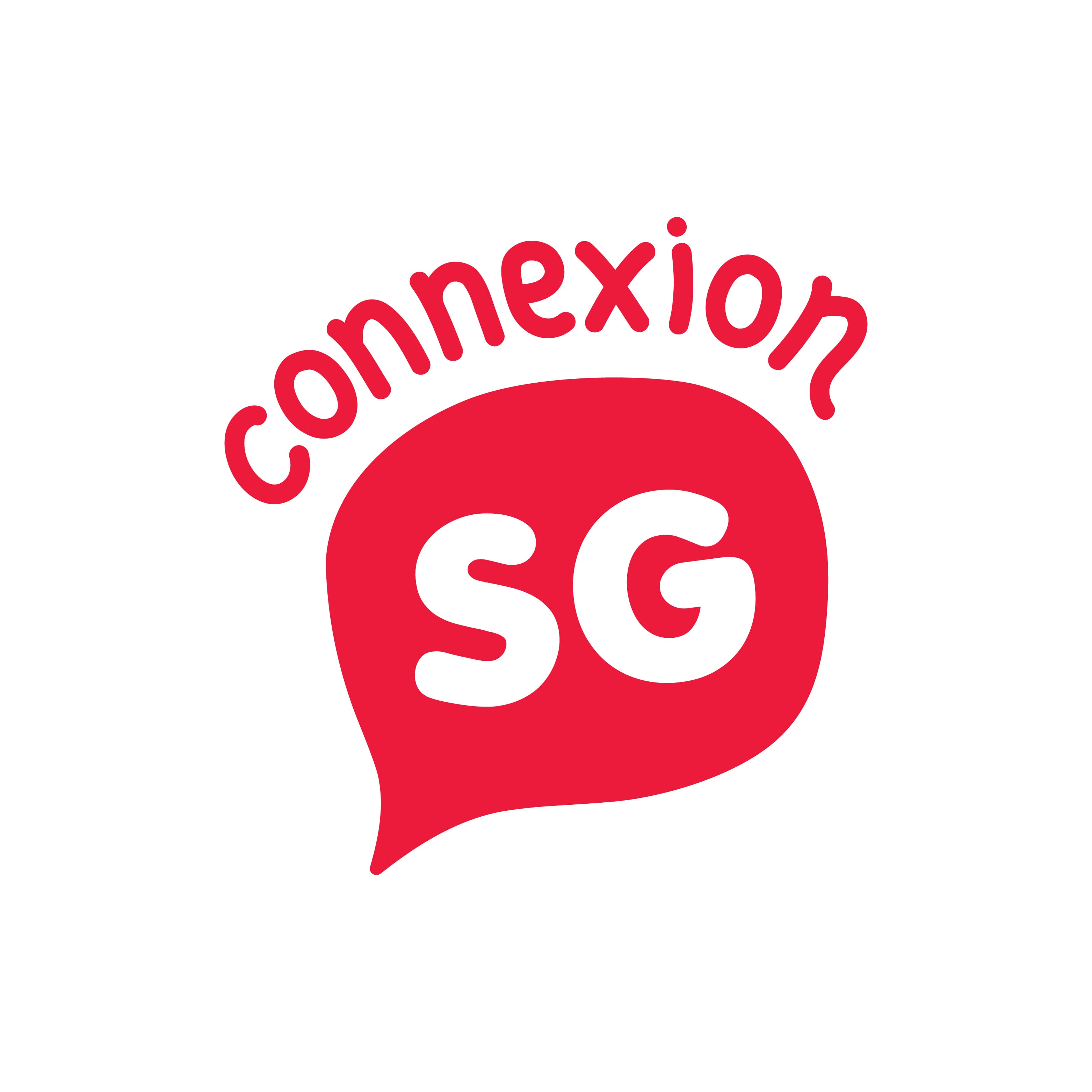 ConnexionsG logo with red speech bubble and 'SG' in white font".